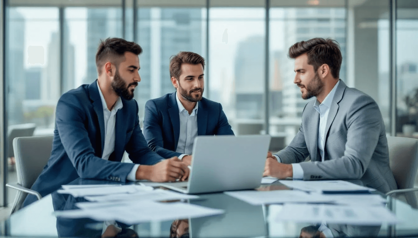 In a modern office environment, a diverse group of business professionals collaborates on a consulting strategy, discussing insights and solutions to enhance organizational efficiency and competitive advantage. The scene reflects the dynamic nature of the consulting industry, where teams work together to solve problems and drive business transformation for their clients.